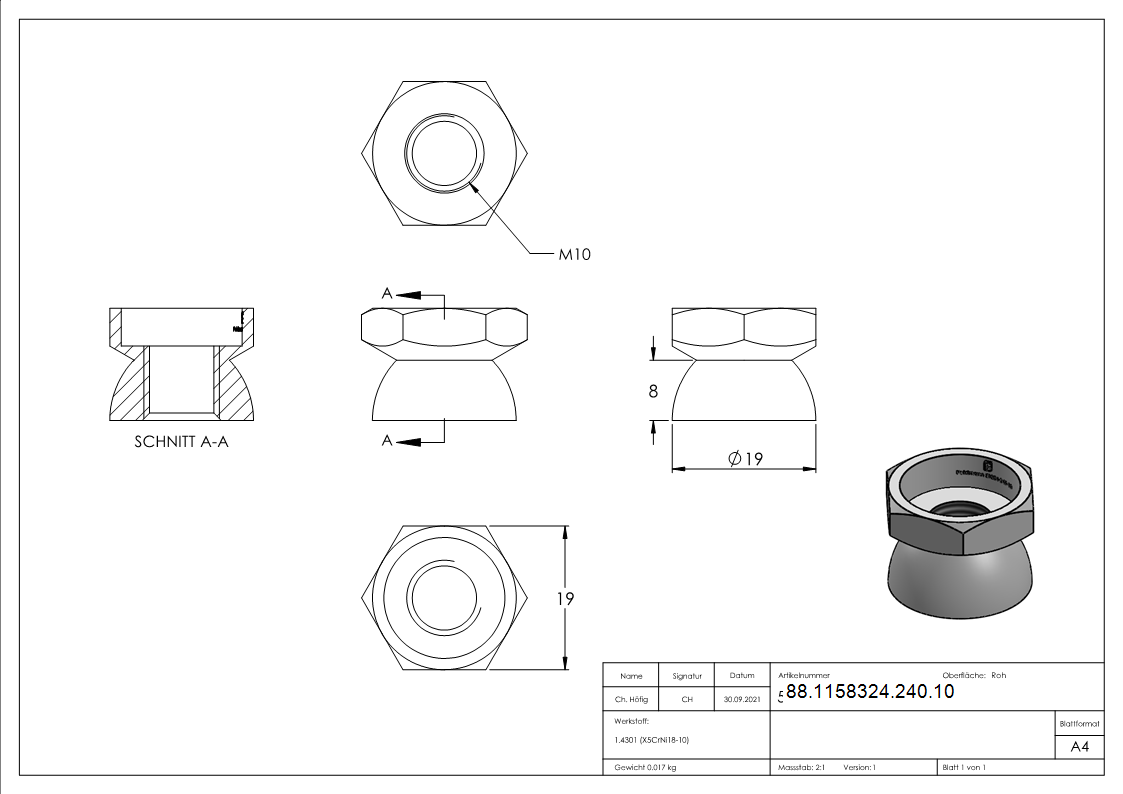 Abreissmutter Edelstahl A2 M10 x 8 Abreissmoment 30-40 Nm-88-1158324-240.10