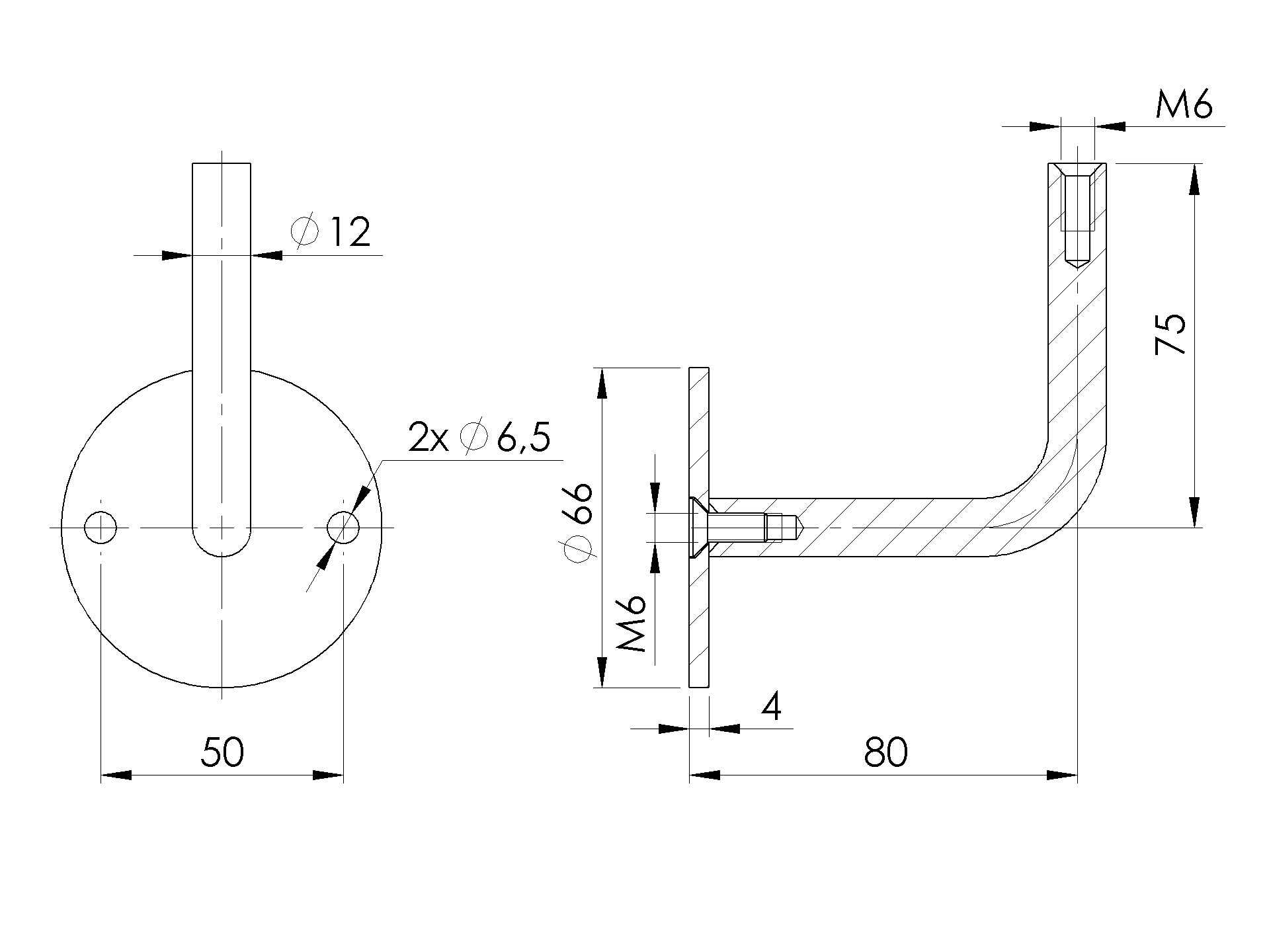 Handlaufhalter Edelstahl AISI 304 Wandmontage geschliffen-89-11A0114266M6-A.4
