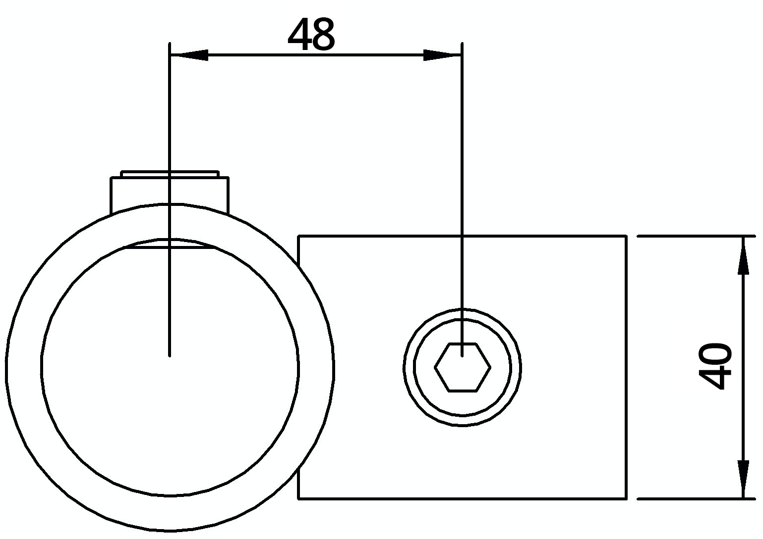 Rohrverbinder Kreuzstueck vorgesetzt 90° reduziert Ø 48-3 mm -1 1-2- - 33-7 mm -1- - Temperguss verzinkt - 161D48-B34-161D48-B34