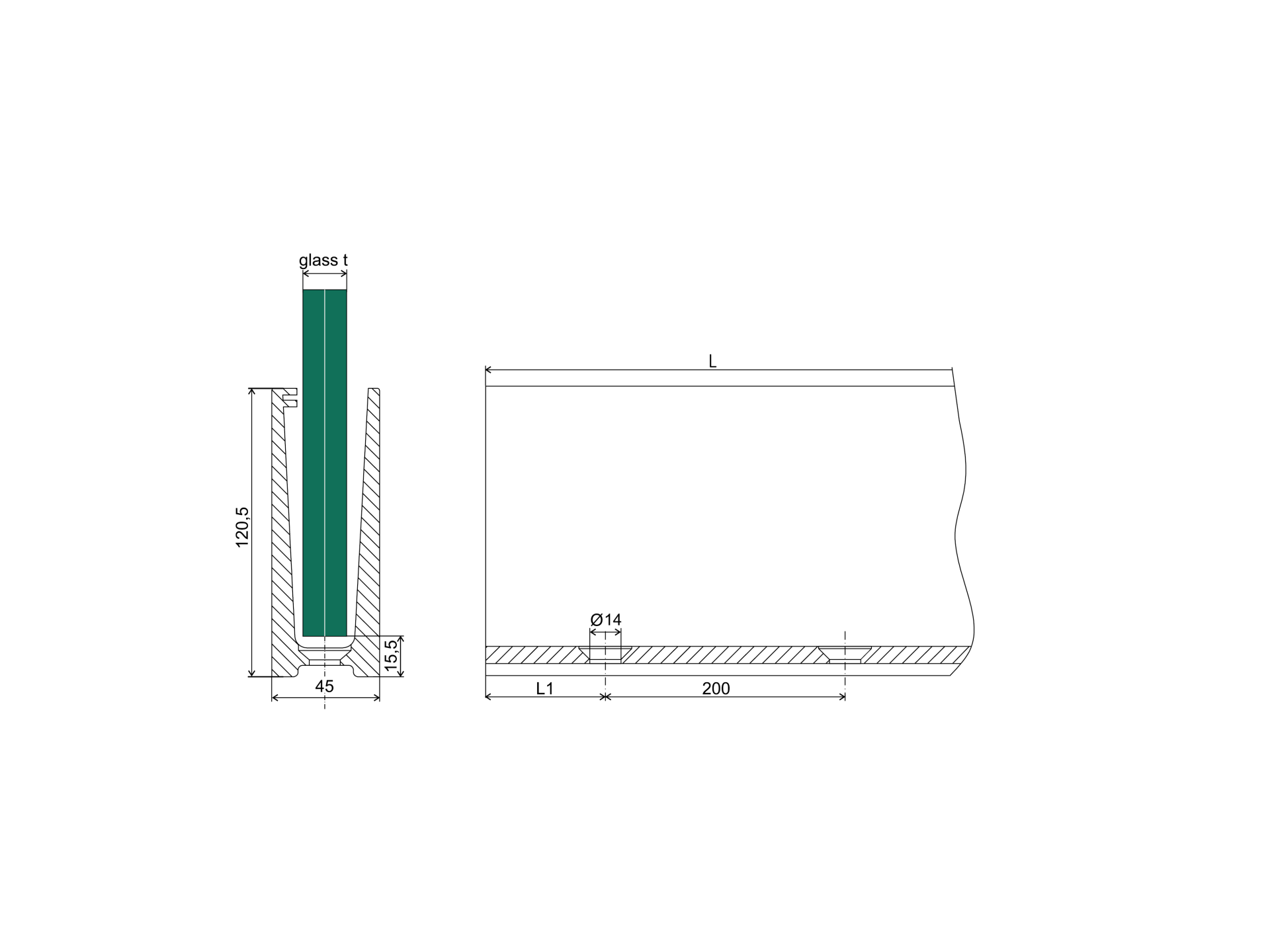 Ganzglasgelaender Profil Aluminium 6000 mm Oberverankerung Satin-ELOX-89-11AL00046000SE-A.4