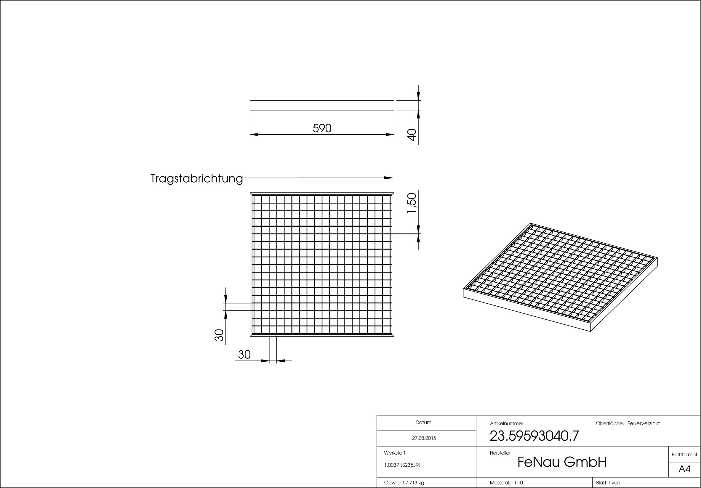 Garagen-Gitterrost - Masse-  590x590x40 mm 30-30 mm - aus S235JR -St37-2- im Vollbad feuerverzinkt-23-59593040.7