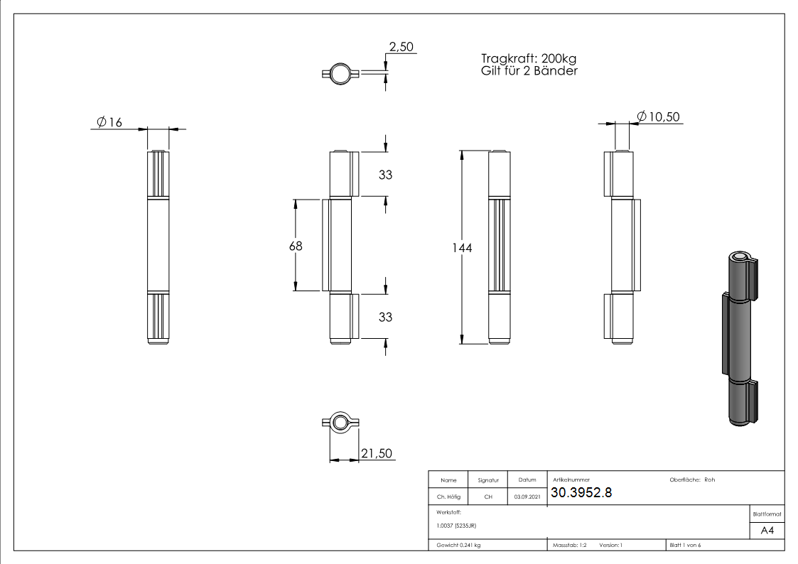 Anschweissband 3-teilig Stahl- Tragkraft 200 kg pro Paar-30-3952.8