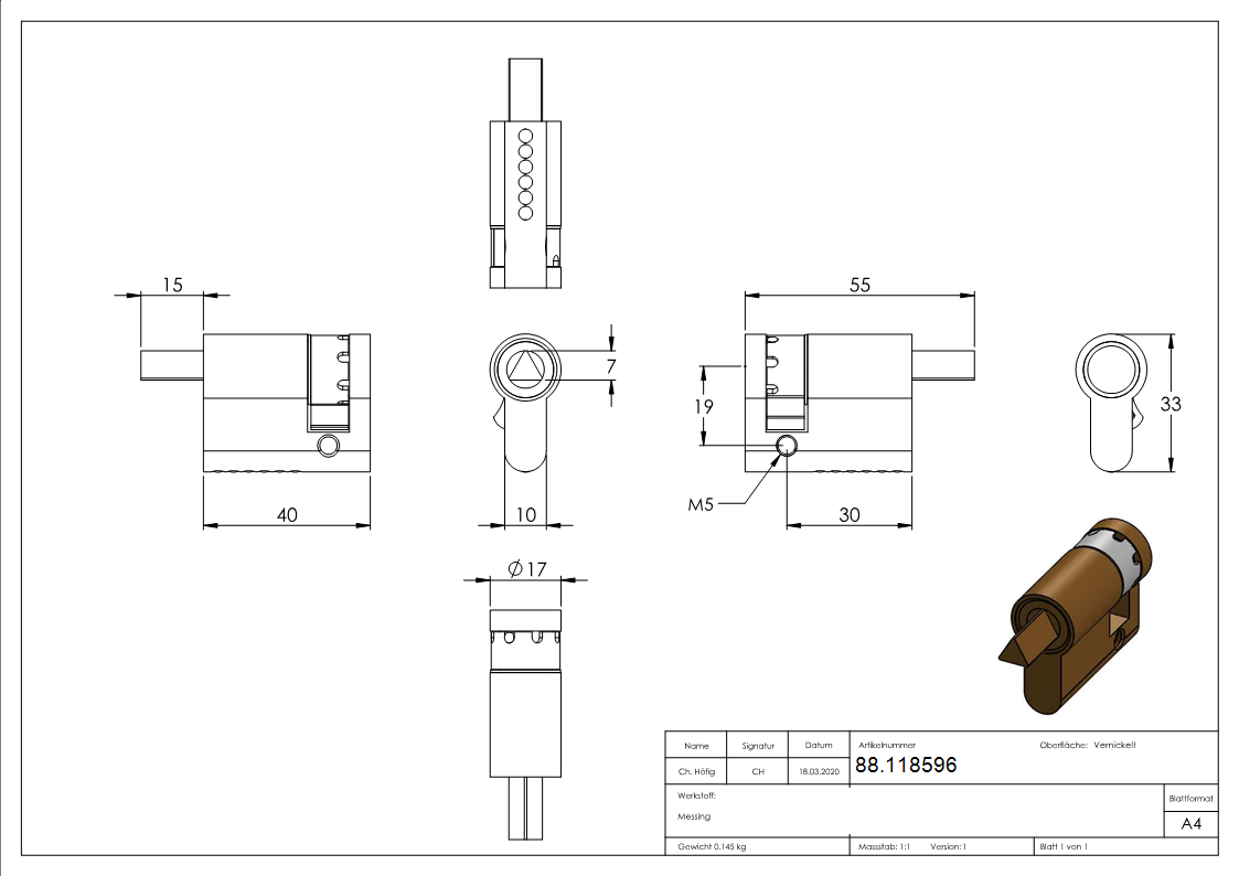Profilzylinder Dreikant 8 mm Halbzylinder-88.118596