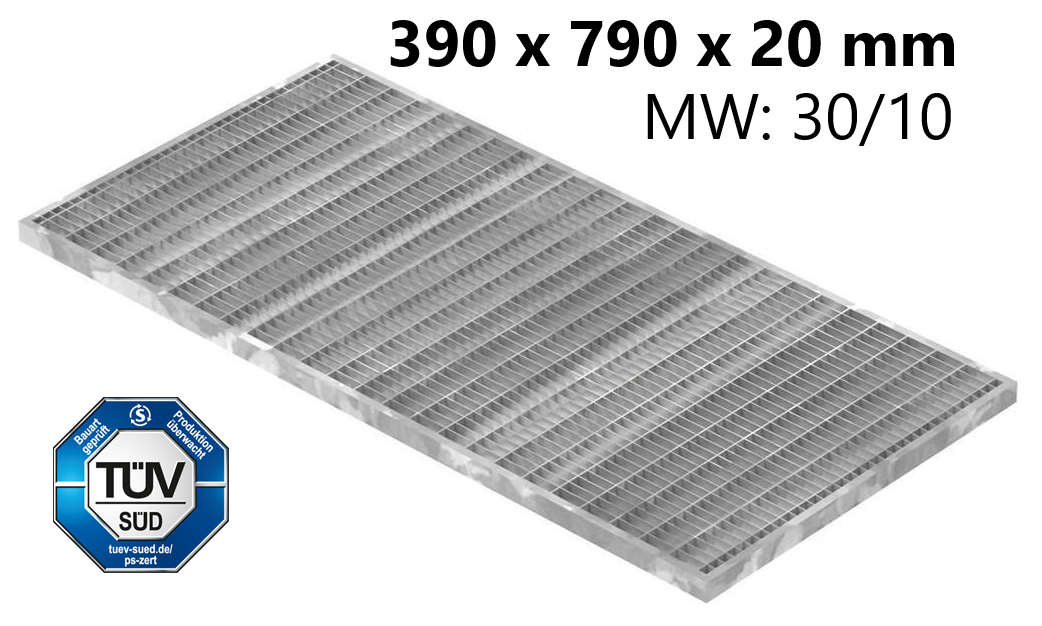 Lichtschachtrost Baunormrost - Masse-  390x790x20 mm 30-10 mm - aus S235JR -St37-2- im Vollbad feuerverzinkt-23-39793120.7