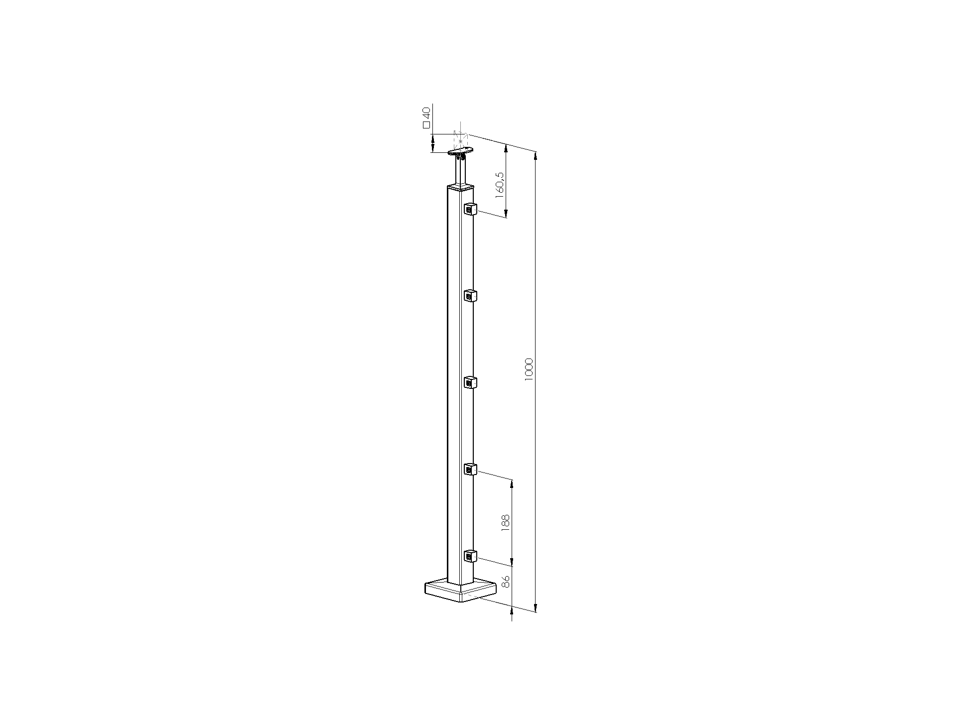 Gelaenderpfosten flach Edelstahl AISI 304 1000 mm fuer Oberverankerung geschliffen-89-11AJPVR1005JP10-A.4
