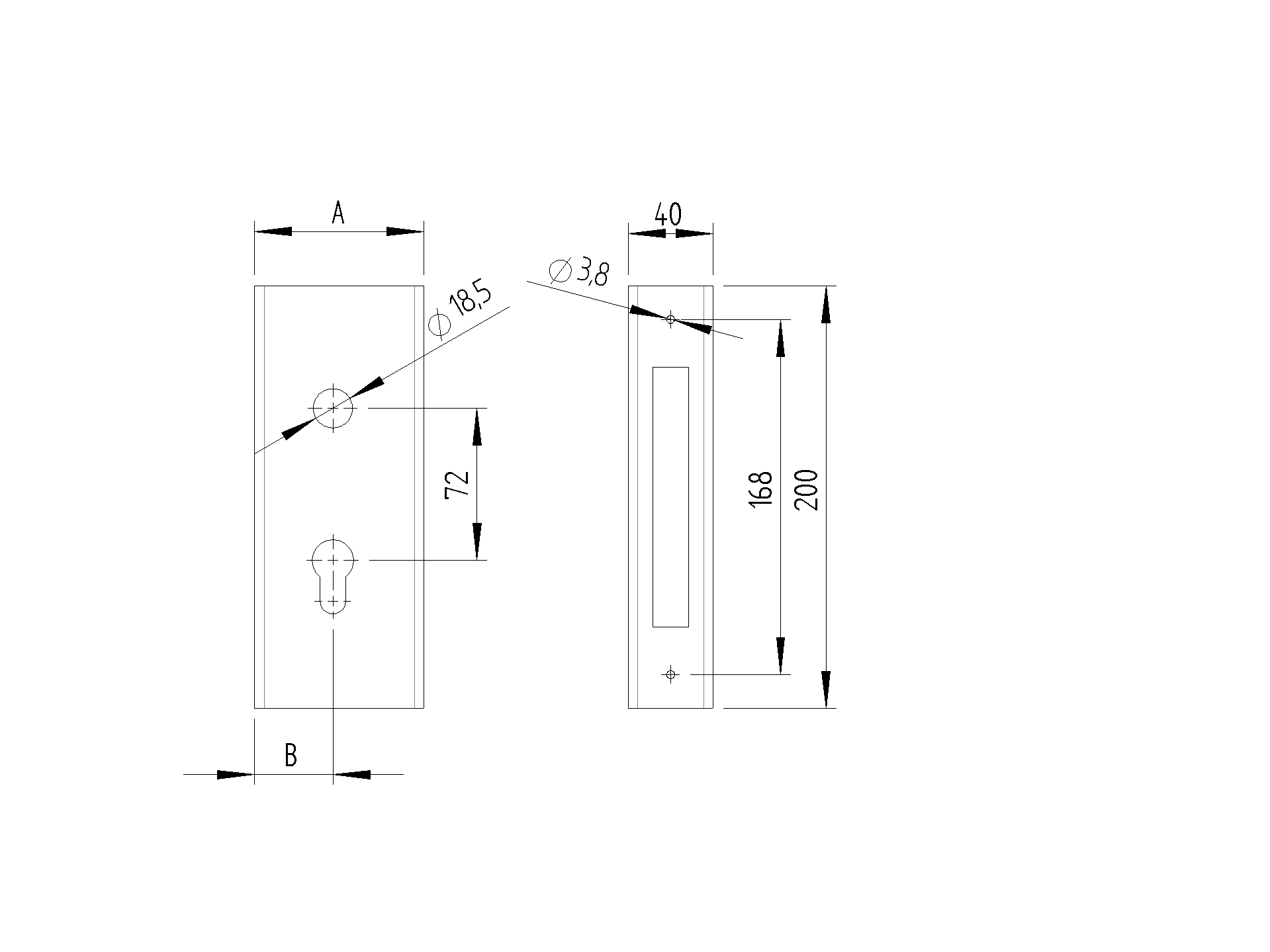Schlosskasten Stahl 80x40 mm fr Einsteckschloss H36-40A-89-11H3640K-A.4