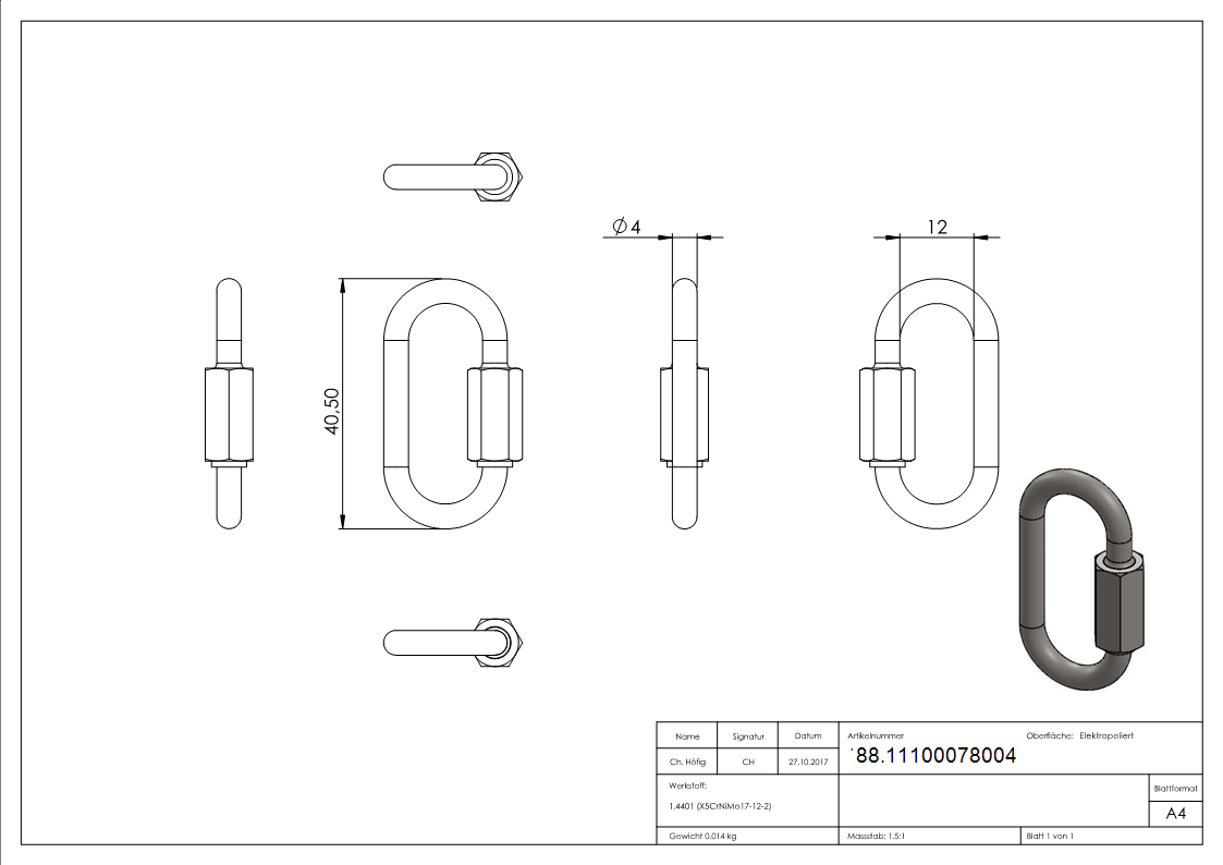 Schraubverbinder 4mm- V4A-88.11100078004