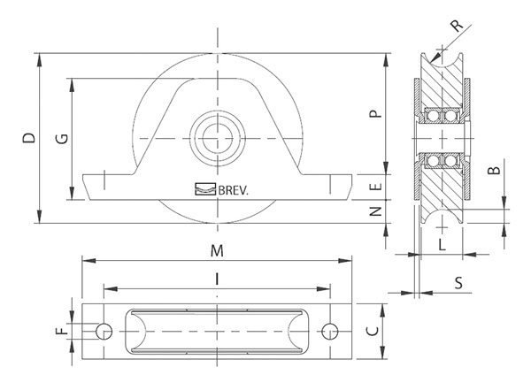 Schiebetorrolle Edelstahl V2A  88 mm Rundrille mit Bgel-88-11338-90.VA