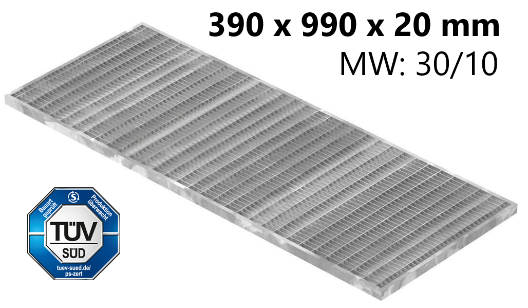 Lichtschachtrost Baunormrost - Masse-  390x990x20 mm 30-10 mm - aus S235JR -St37-2- im Vollbad feuerverzinkt-23-39993120.7