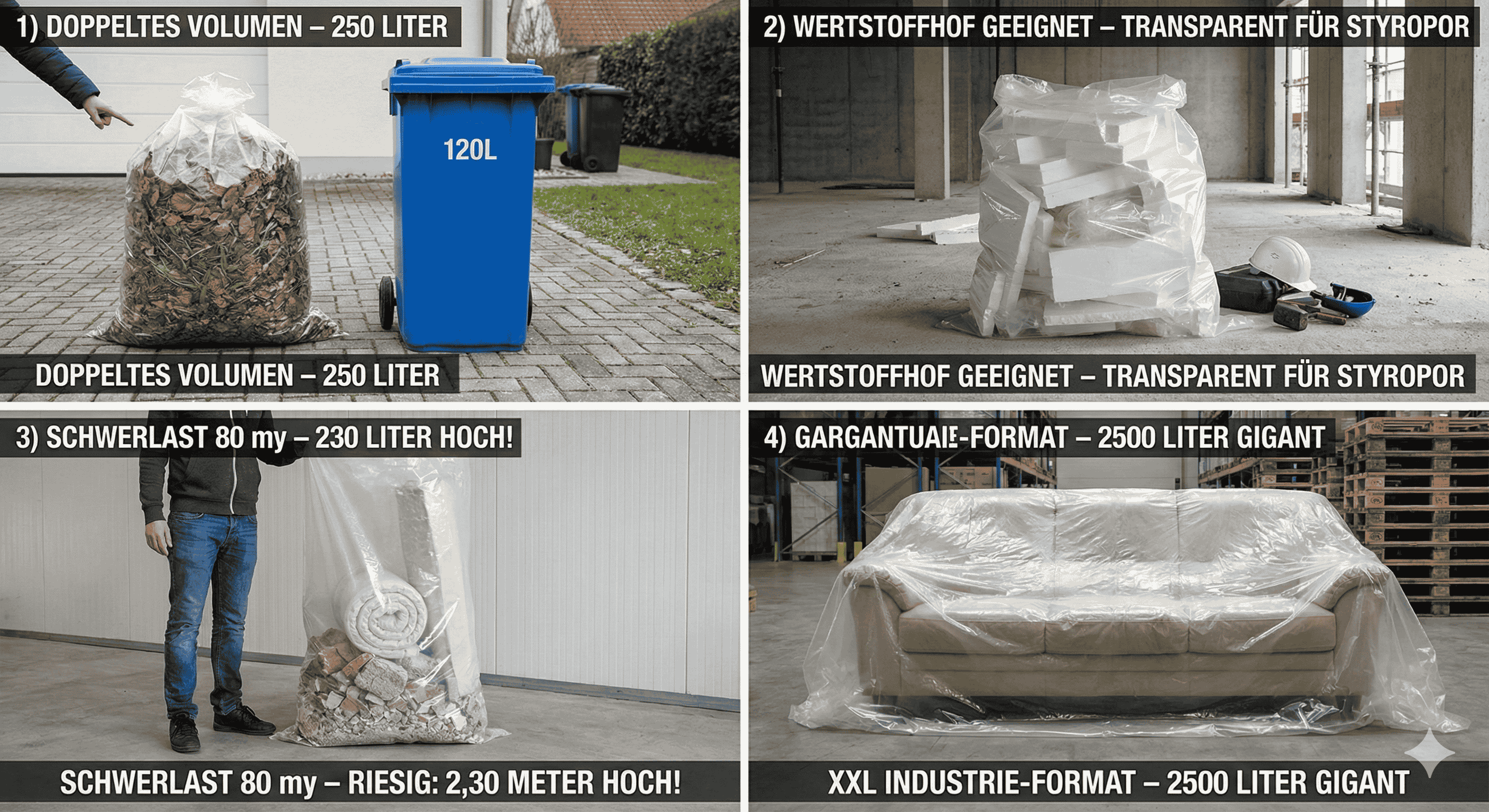 3x Container Inliner 2500 Liter 90my Transparent - XXL Abdeckhaube fuer Paletten - Industrie Qualitaet-1SFB1250-850X210090_3