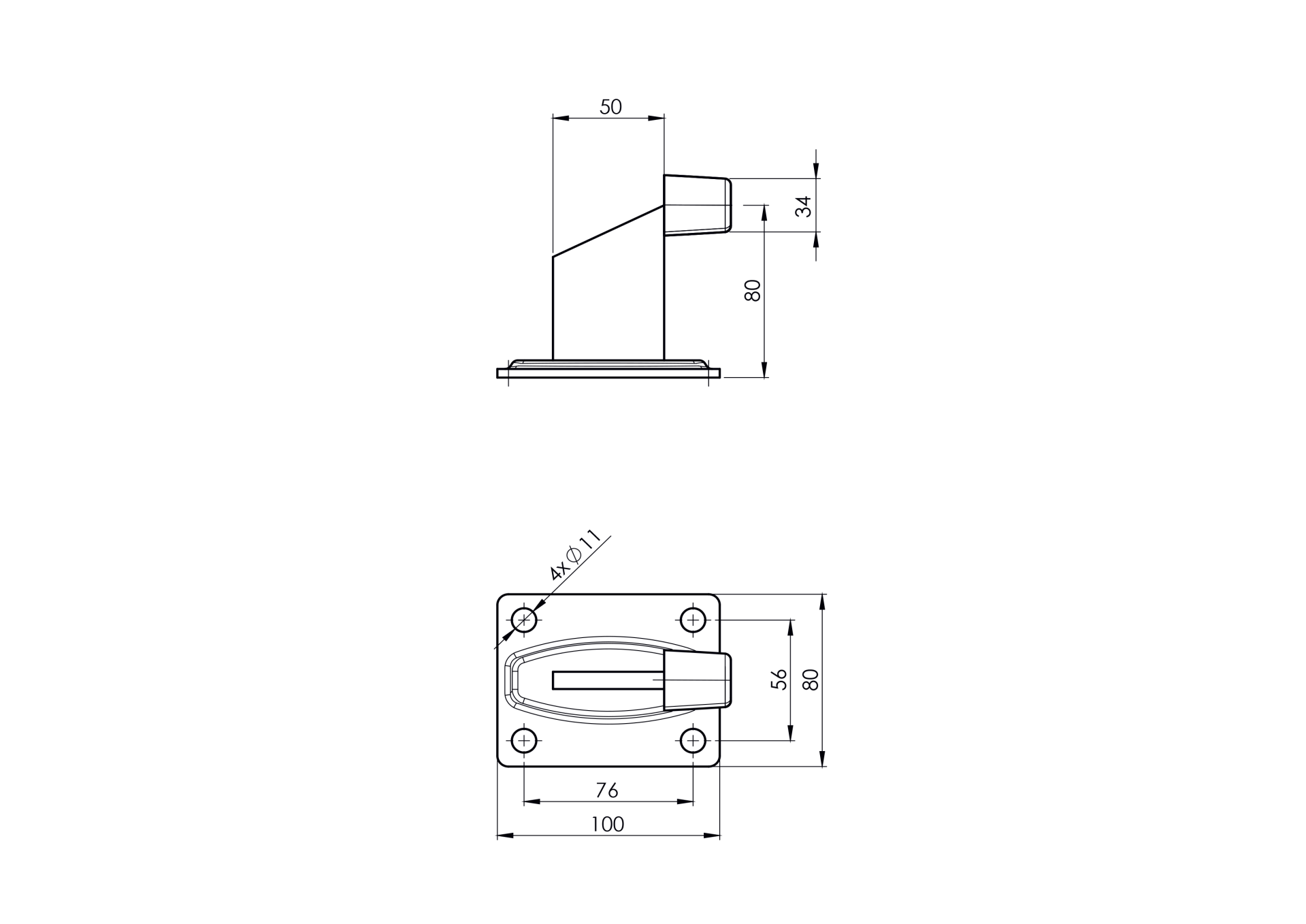 Torstopper Stahl verzinkt Bodenplatte 50 x 80 mm zum Aufschrauben mit Gummipuffer-89-11H10B50X80-A.4
