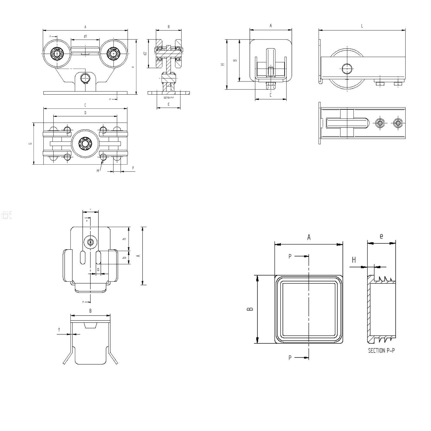 Laufwagen Set fuer Schiebetore Stahl verzinkt fuer Profil 60x60 mm bis 250 kg-89-11SV60X60ECONYLON-A.4