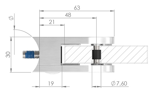 Glasklemme 63x45x30 mm AbZ fuer Anschluss Ø 48-3 mm V4A-10-2448ABZ.1