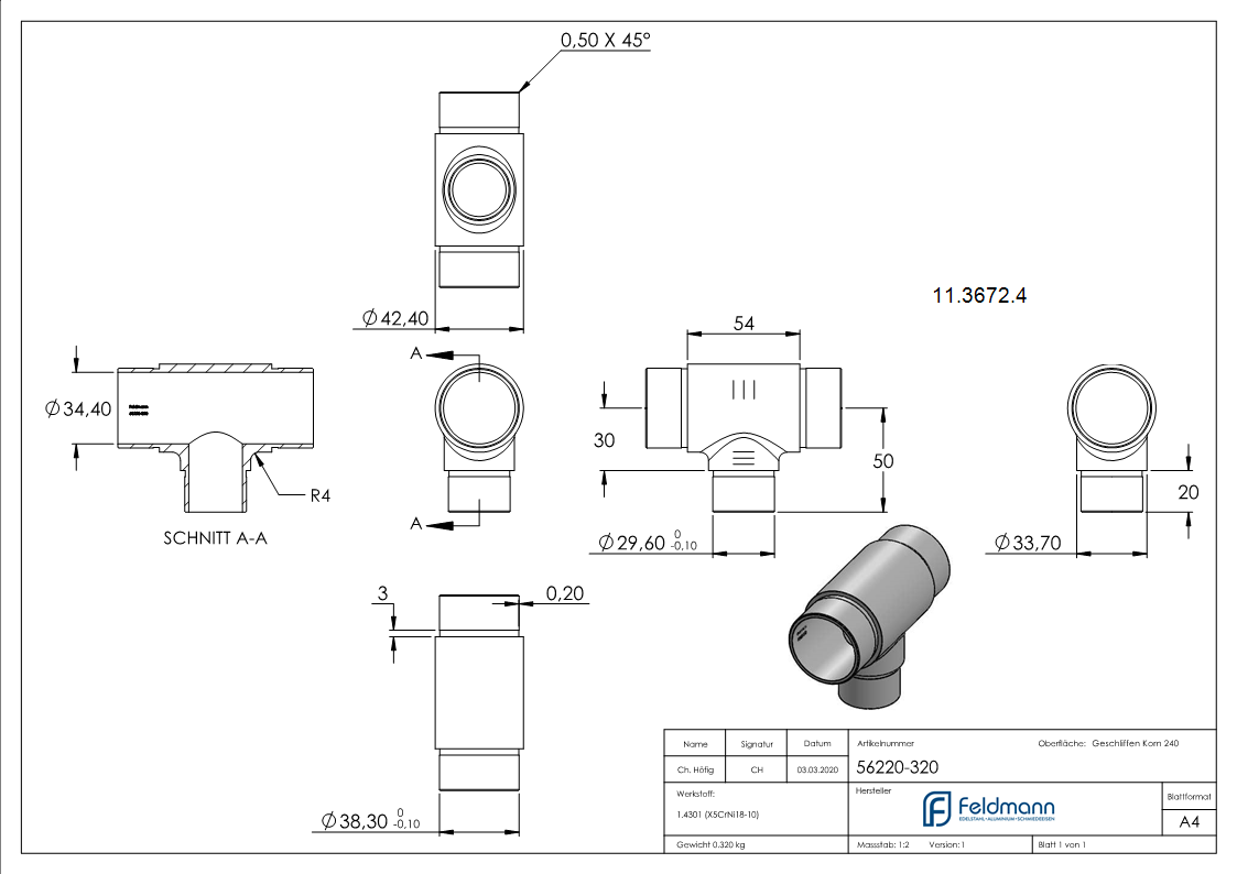 T-Stueck mit reduziertem Abgang V2A-11-3672.4