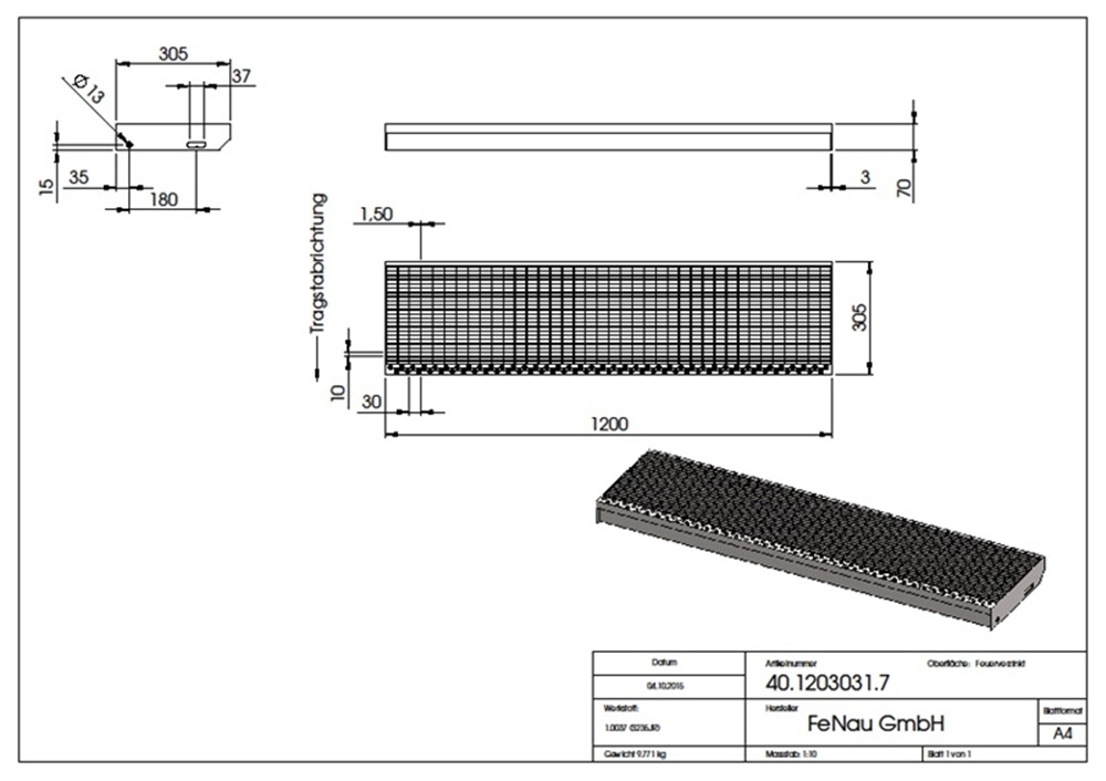 Gitterroststufe Treppenstufe Masse- 1200x305 mm 30-10 mm S235JR -St37-2- im Vollbad feuerverzinkt-40-1203031.7