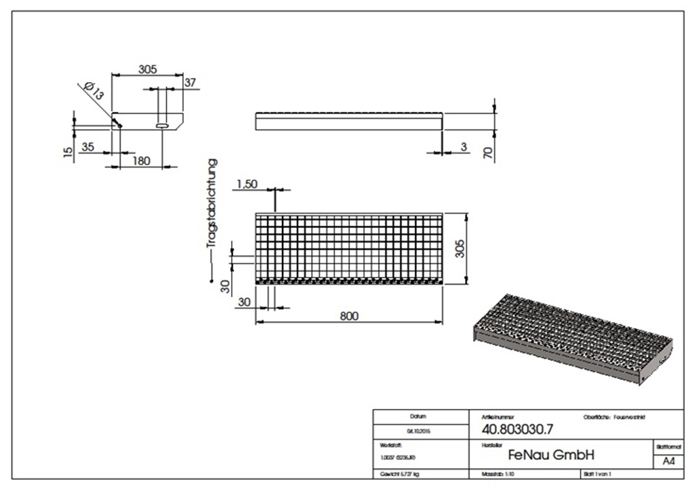 Gitterroststufe Treppenstufe Masse- 800x305 mm 30-30 mm S235JR -St37-2- im Vollbad feuerverzinkt-40-803030.7