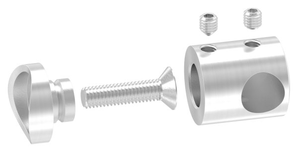 Querstabhalter V2A Edelstahl – Anschluss 42-4 mm fuer Rundstaebe 12 mm mit Sackloch Abschluss rechts inkl- Schrauben-11-1031.4