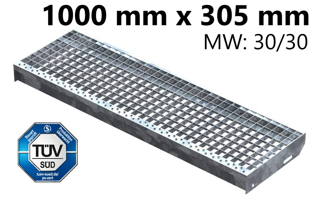 Gitterroststufe Treppenstufe Masse- 1000x305 mm 30-30 mm S235JR -St37-2- im Vollbad feuerverzinkt-40-1003030.7