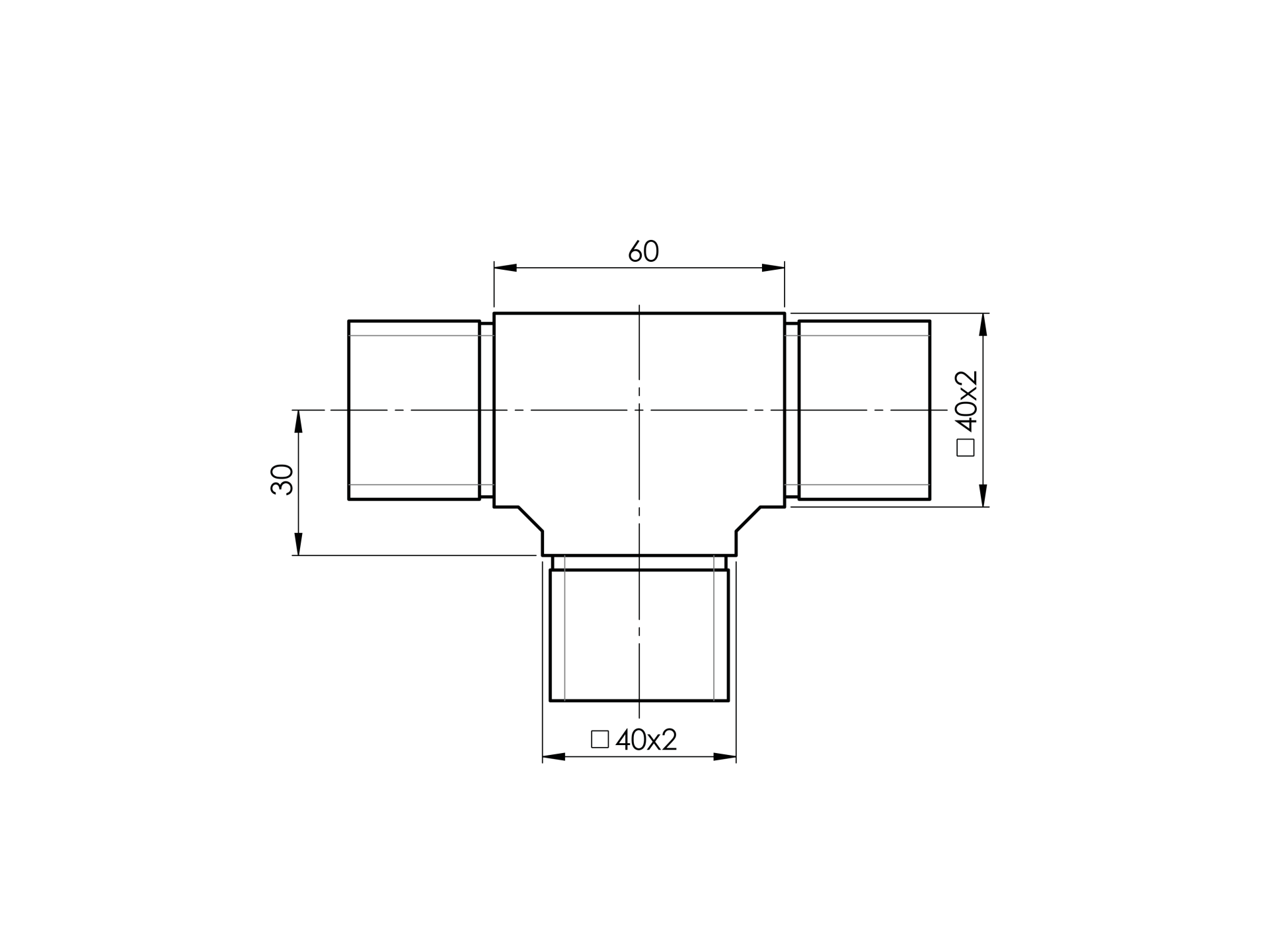Gelaender T-Verbinder Edelstahl AISI 304 fuer Vierkantrohr 40x40x2 mm geschliffen-89-11A4307040-A.4