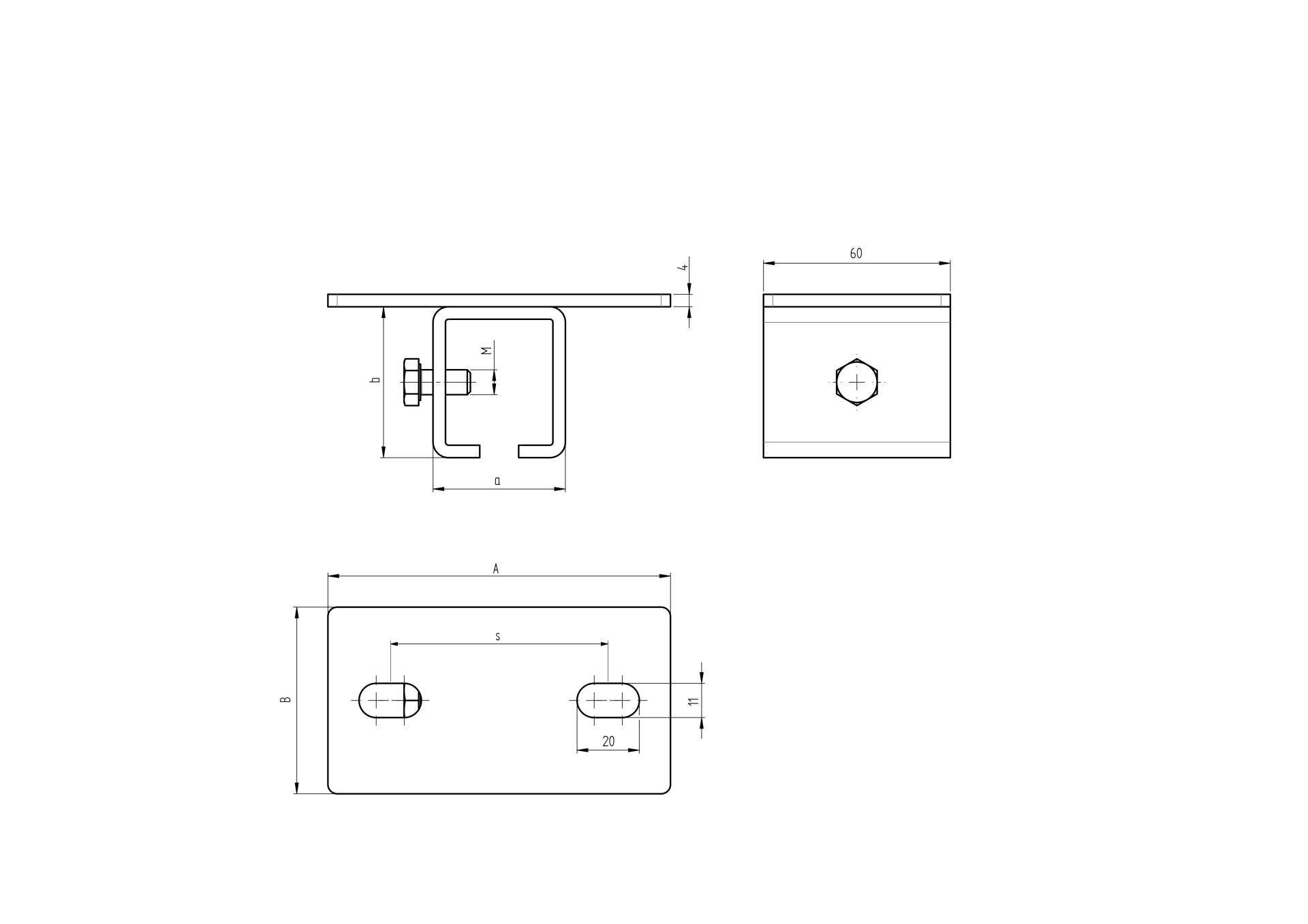 Profilhalter Edelstahl V2A fuer Profil 42 x 54 mm roh-89-11H847V42X54-A.4