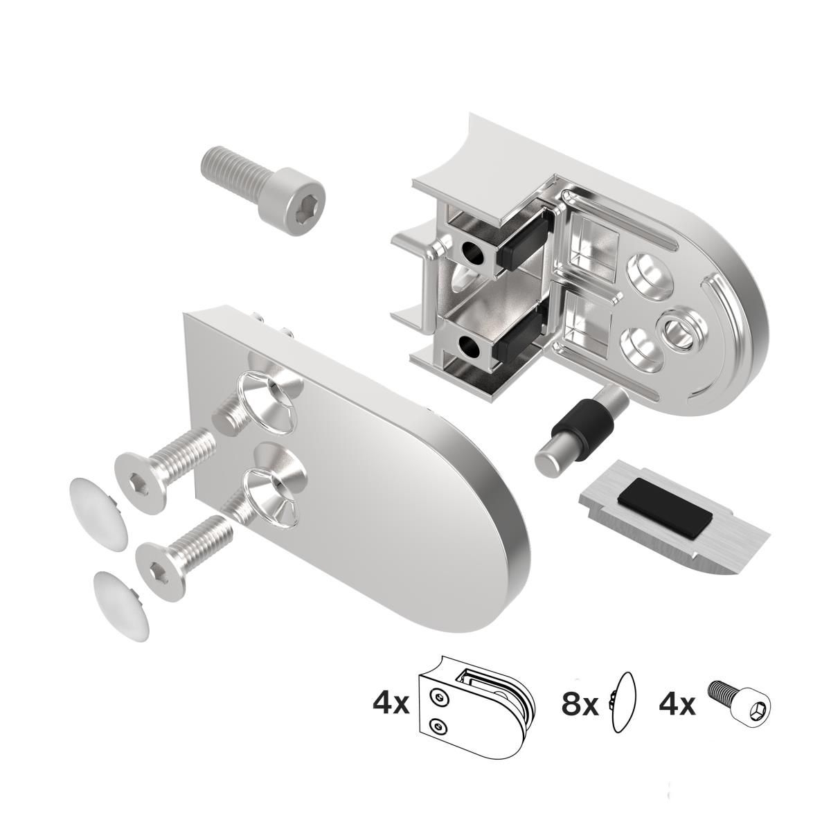 Glasklemme V4A fuer Rohr Ø 42-4 mm - 6 - 12-76 mm poliert 4er Set-89-11A14250P042LSET4-A.4