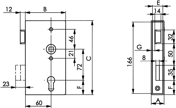 Anti-Panikschloss verzinkt 40x94-5x173 mm mit Wechselfunktion E DIN R-30-3346-R.8