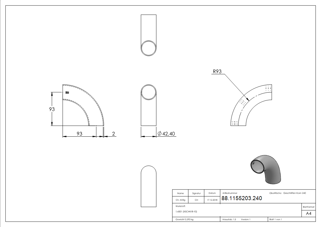 Schweissbogen 90°- 42-4 x 2-0mm- Bauart 5-88-1155203.240