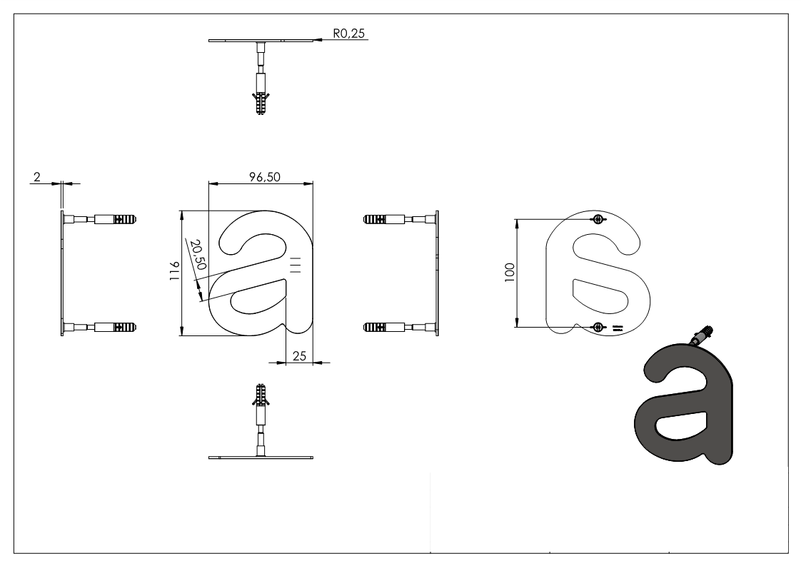 Buchstabe a - d - klein - Masse- 110 mm x 155 mm - V2A-11.8060