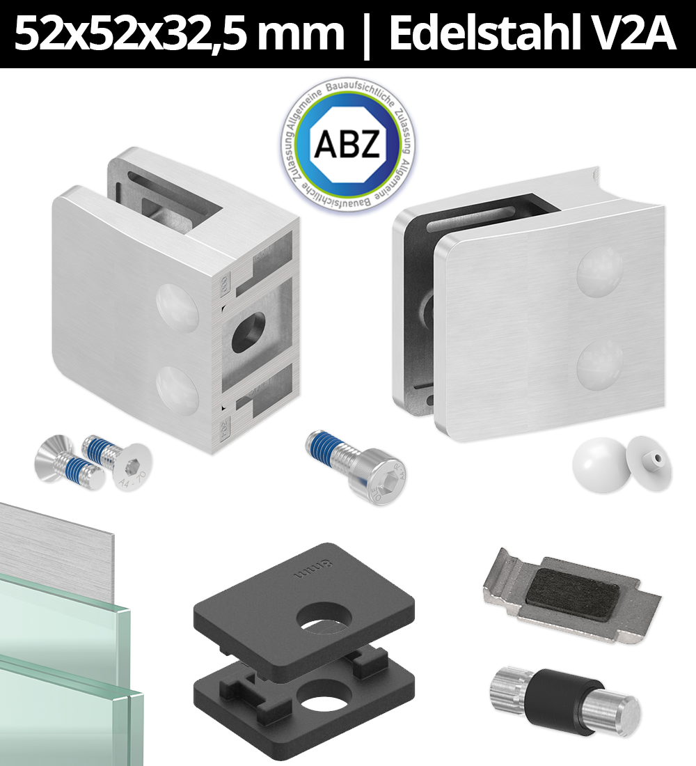 Glasklemme AbZ 52x52x32-5 mm  fuer Anschluss  Flach - Ø 42-4 mm - Ø 48-3 mm - 60-3 mm-10.MODELL34