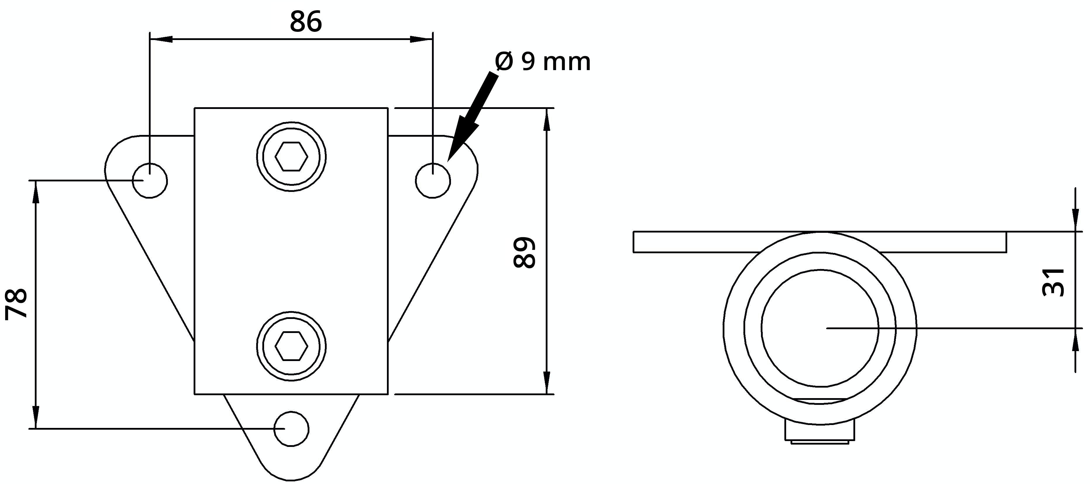 Rohrverbinder - Wandhalter Dreieckflansch - 146D48 - 48-3 mm - 1 1-2- - Feuerverzinkt u. Elektrogalvanisiert-146D48