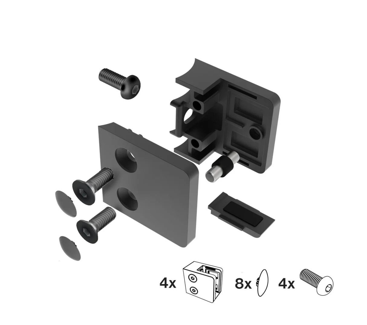 Glasklemme V2A fuer Rohr Ø 42-4 mm schwarz PVD beschichtet 4er Set-18-2142SET-A.4_BLACK