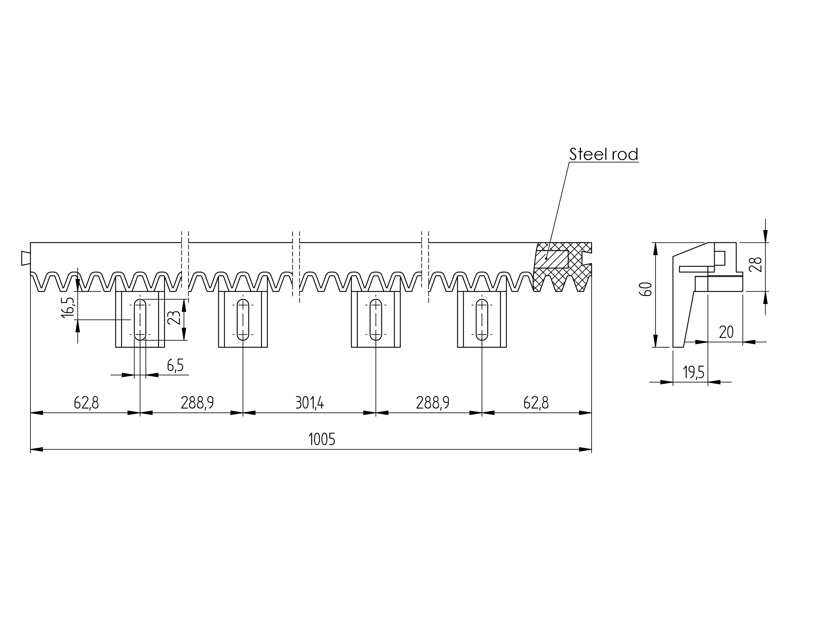 Zahnstange Kunststoff mit Stahlkern Modul 4 27 mm fr Tore bis 300 kg-89-11H01PVCJBS-A.4