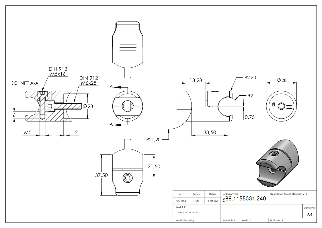 Blechhalter fuer Klemmprofil 18mm Anschluss- 42-4mm-88-1155331.240