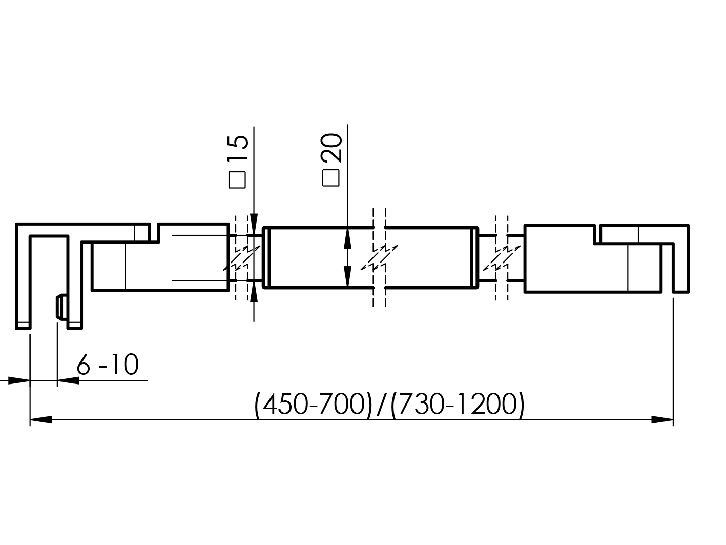 Edelstahl Stabilisierungsstange Dusche- 730-1200mm- 20x20mm- Wand-Glas-89-11GS304ZP926PCR-A.4