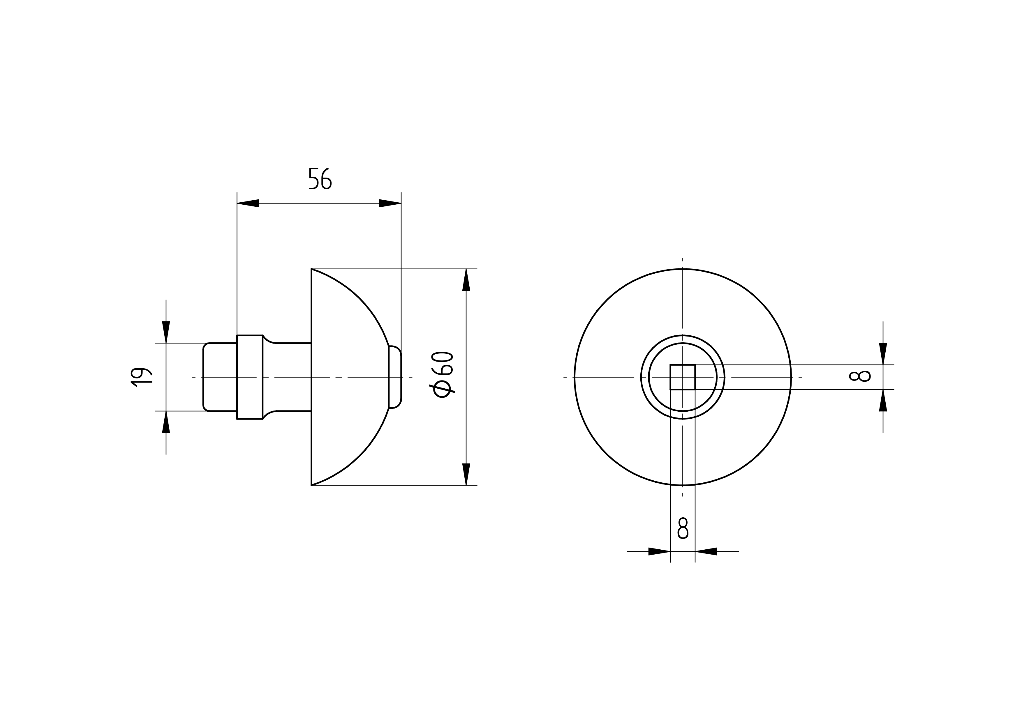 Stahl Tuerknauf Kugel roh Ø60mm- D19mm-89-11D511FE-A.4