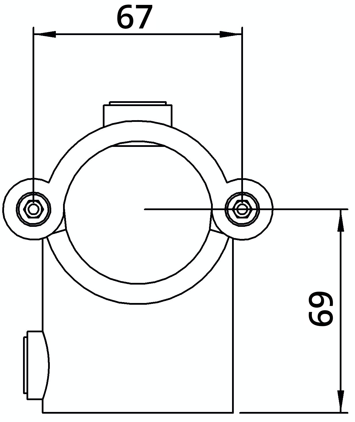 Rohrverbinder T-Stueck mit Bolzen aufklappbar Ø 48-3 mm -1 1-2- - Temperguss verzinkt - 136D48-136D48