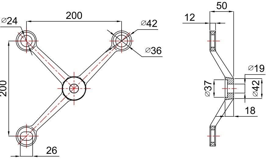 Edelstahl Glashalter Spider 3-Arm- AISI 304- geschliffen-89-11GS304ZA2003-A.4