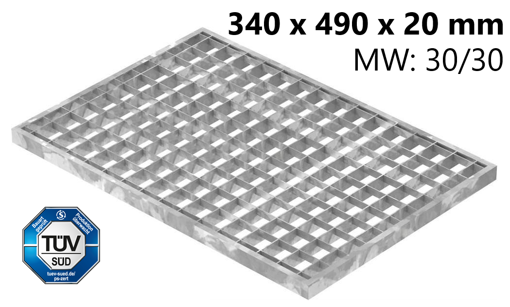 Lichtschachtrost Baunormrost - Masse-  340x490x20 mm 30-30 mm - aus S235JR -St37-2- im Vollbad feuerverzinkt-23-34493020.7