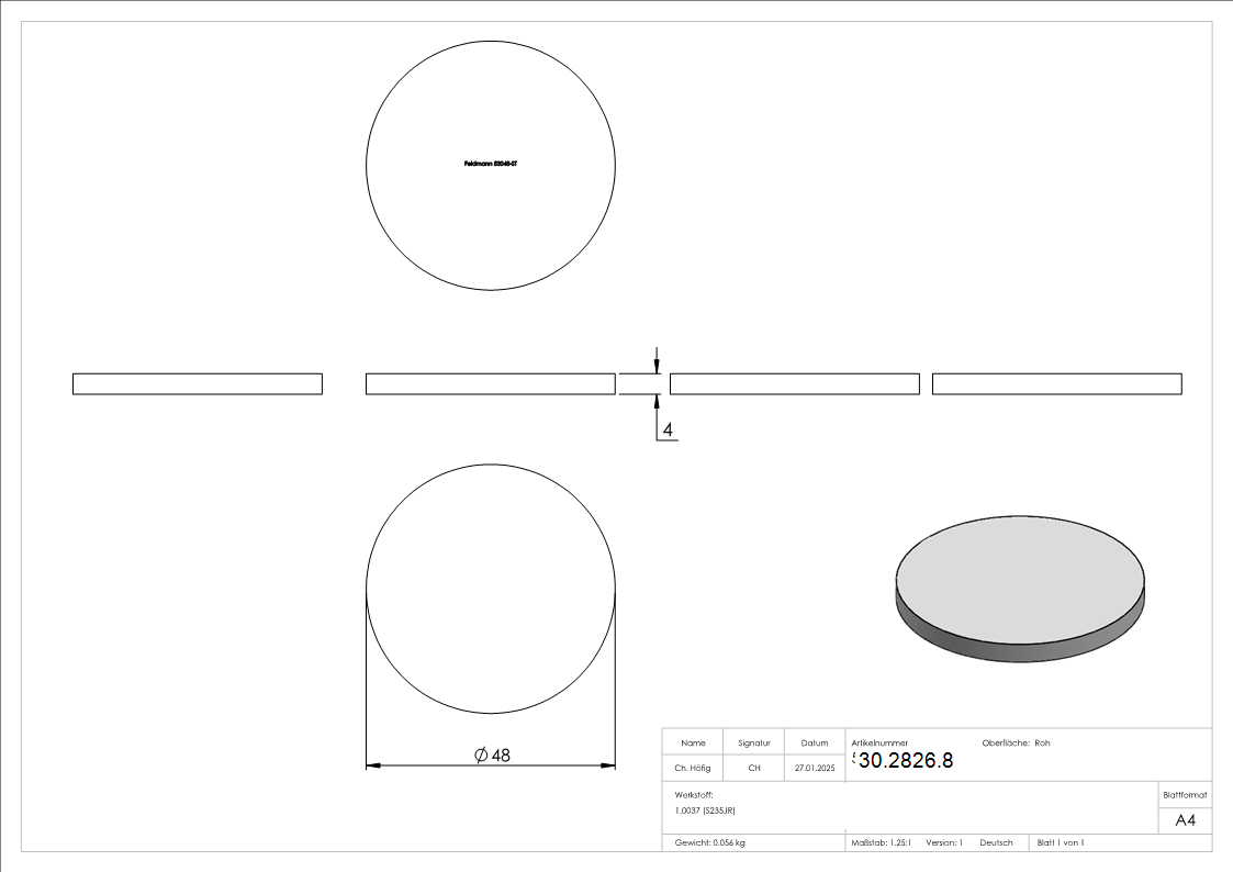 Ronde - Ø 48x4 mm - Stahl S235JR- roh-30-2826.8