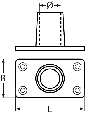 Relingfuss mit rechteckiger Grundplatte 90° V4A- Verkauf in VPE-66-64-411.8203