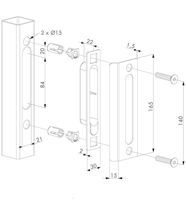 Ziergitteranschlag ALU roh fuer 40 mm Vierkantrohr Locinox kompatibel-88-1159625.ALU