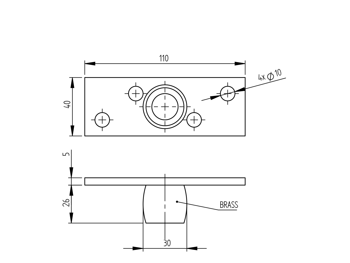 Fhrungselement unten Stahl verzinkt 110 x 40 mm fr Fhrung  30 mm-89-11H60-A.4