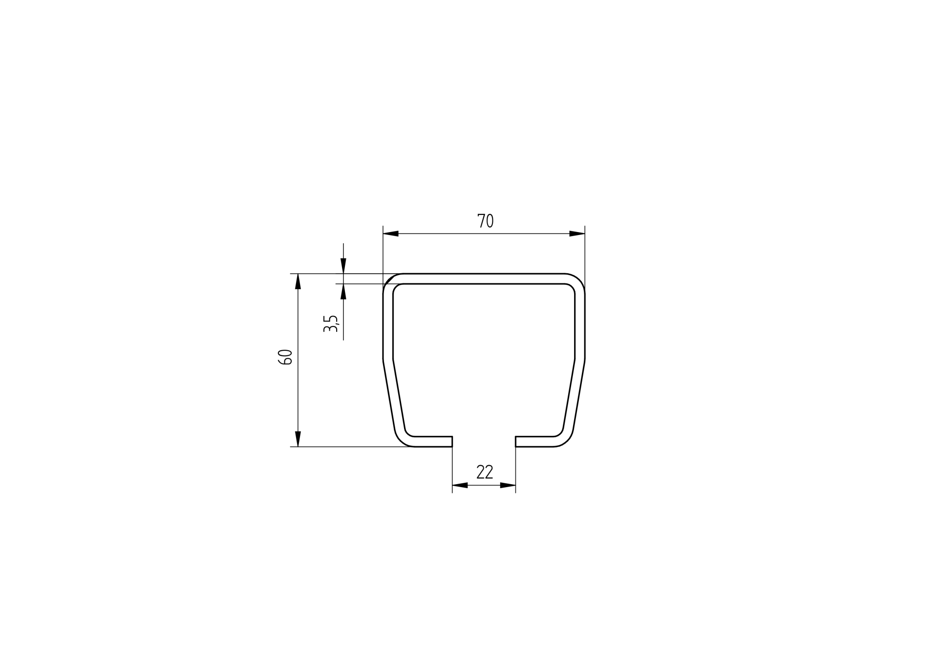 Laufschiene Stahl roh 70 x 60 x 3-5 mm L = 6000 mm-89-11H0270X60FE6000-A.4