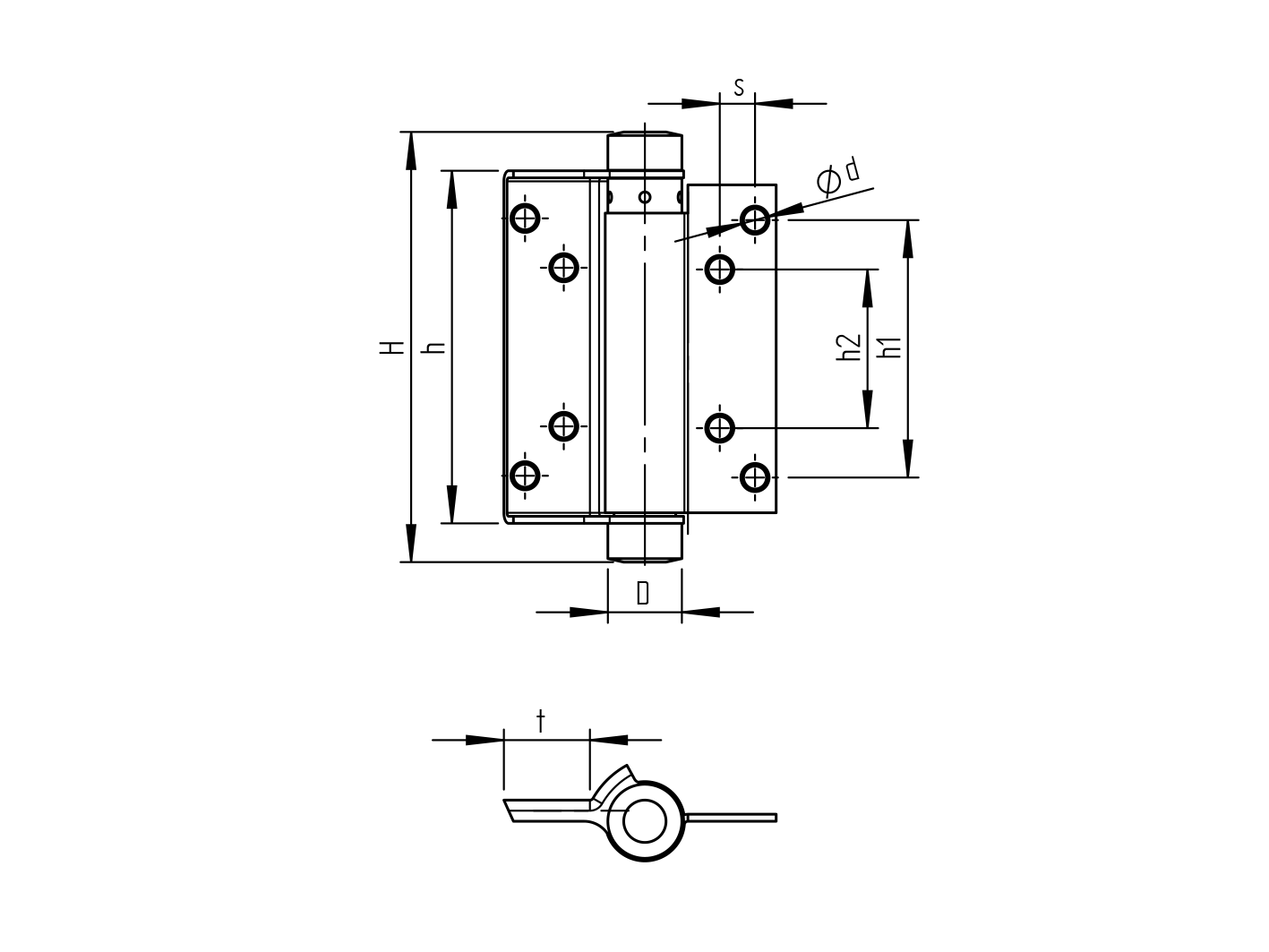 Federscharnier Edelstahl V2A Hoehe 100 mm einseitig selbstschliessend-89-11D872I100-A.4
