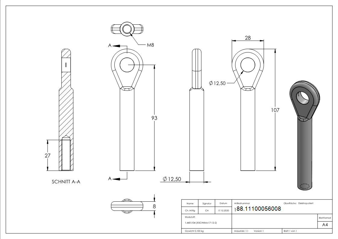 Augenenden Edelstahl V4A Innengewinde M8 fuer Aussen- und Kuestenbereich geeignet-88.11100056008