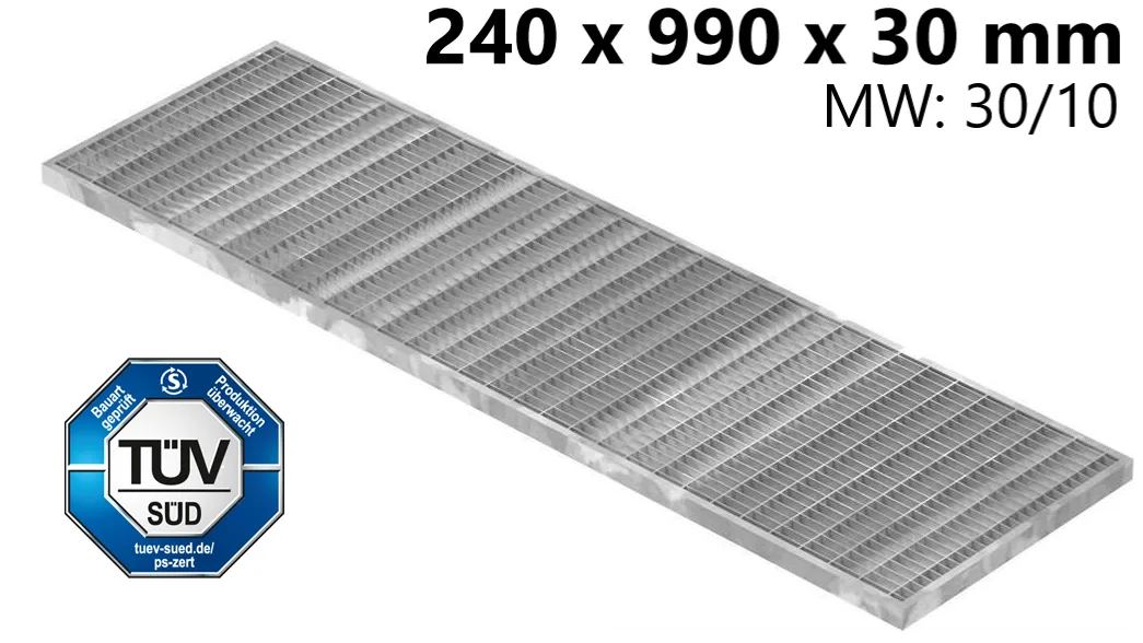 Garagen-Gitterrost - Masse-  240x990x30 mm 30-10 mm - aus S235JR -St37-2- im Vollbad feuerverzinkt-23-24993130.7