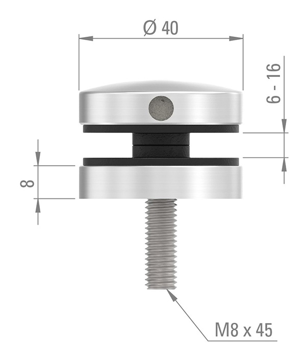 Glaspunkthalter Ø 40 mm fuer Anschluss- flach - Ø 42-4 mm V2A-10-GPH40.1