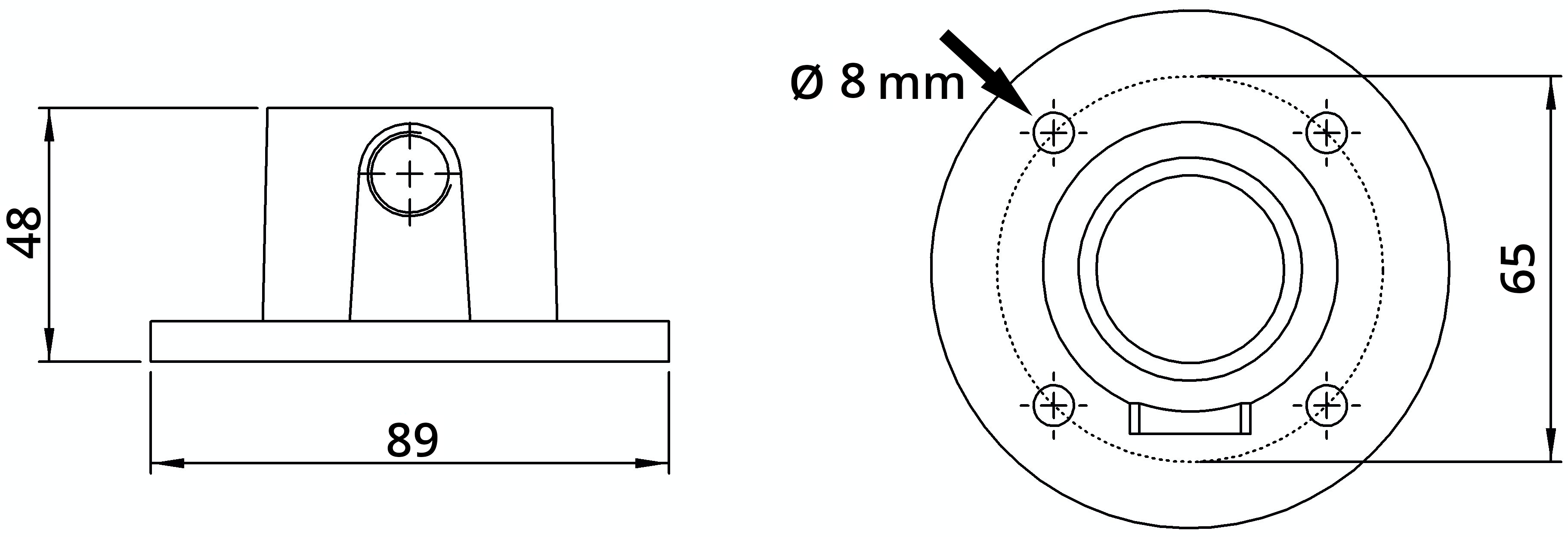 Rohrverbinder Wandbefestigung rund mit Durchgangsbohrung Ø 33-7 mm -1- - Temperguss verzinkt - 131TB34-131TB34