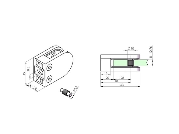 Glasklemme V4A fuer 1-5 - 10-76 mm Flachanschluss poliert 4er Set-89-11A142200000LSET4-A.4