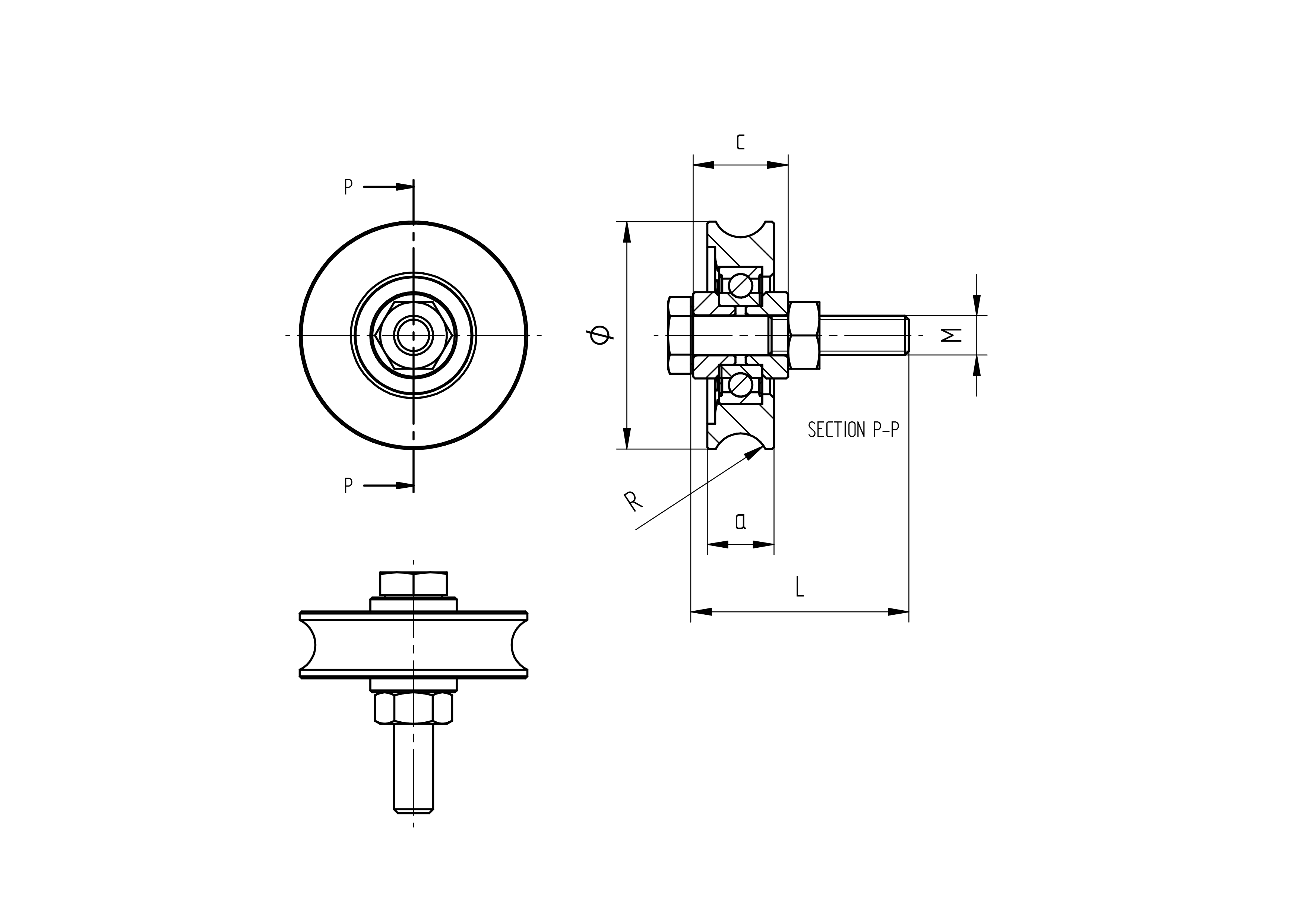 Schiebetorrolle U-Rille Stahl verzinkt Ø 60 mm fuer M10 Achse bis 200 kg-89-11H06U60-A.4